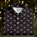 Funny Christmas Candy Cane Pattern Black Golf Shirt, Polo Shirts For Men, Christmas Golf Shirt