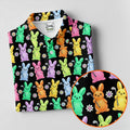 Colorful Easter Bunny Black Golf Shirt, Cute Golf Outfit, Golf Shirts For Men, Golf Gift For Men