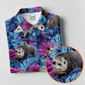 Funny Opossum Blue Purple Hawaiian Golf Shirt, Tropical Theme Golf Shirt For Women