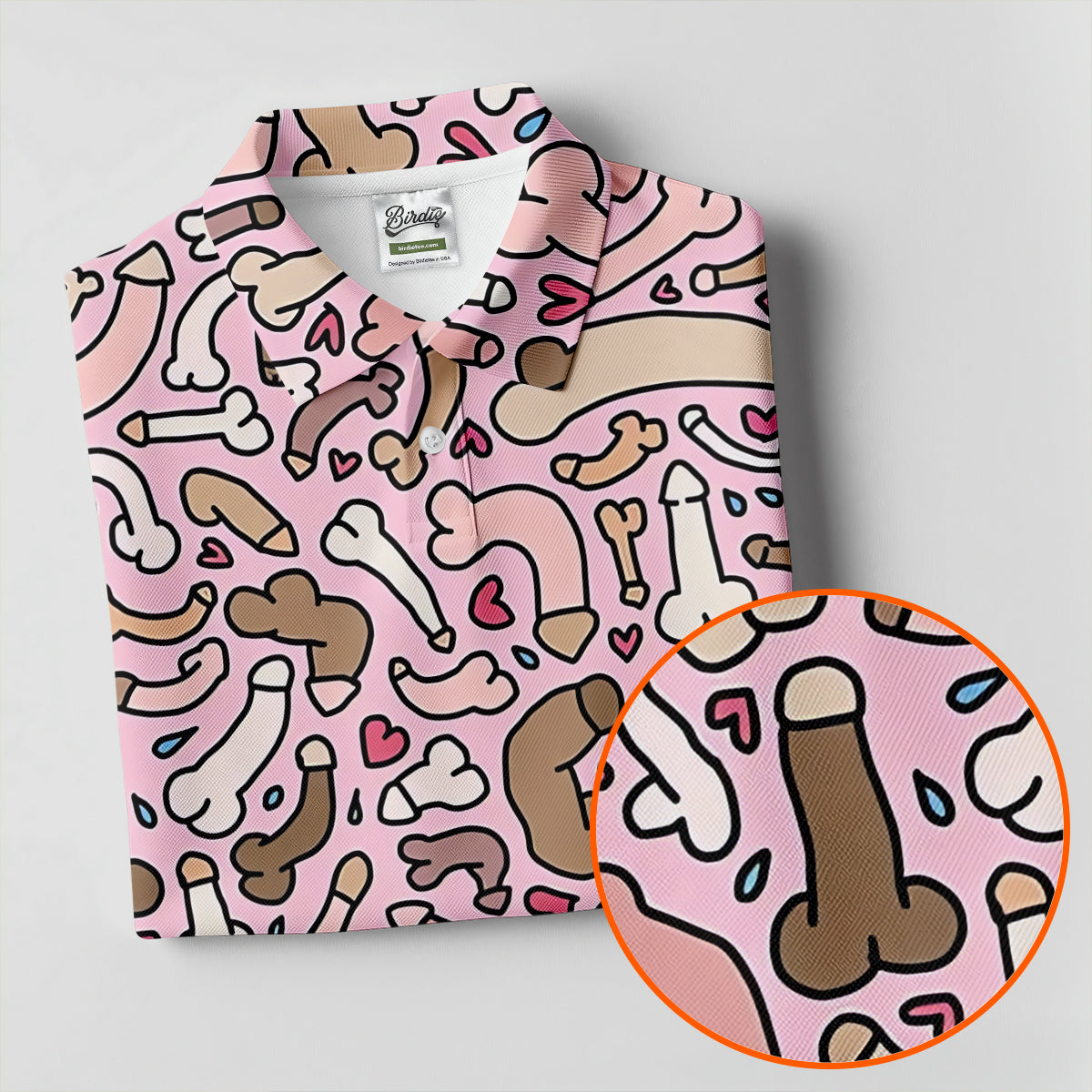 Funny Adult Doodle Pink Pattern Polo Shirt, Mens Golf Polo, Golf Shirts For Men