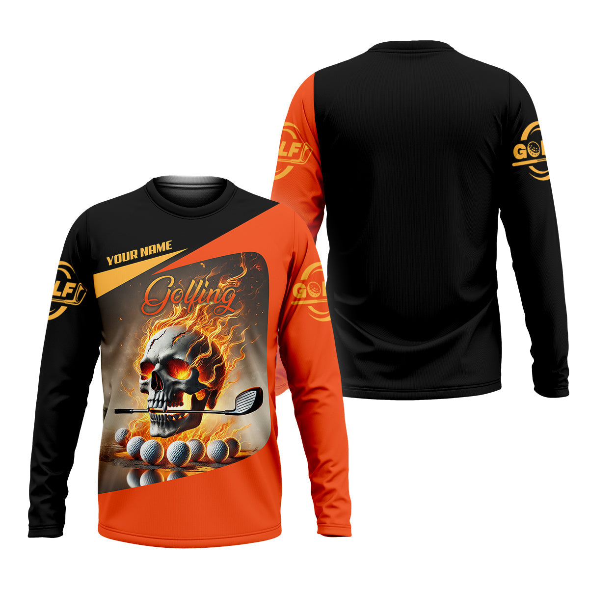 Custom Flame Skull Golf Polo Shirt, Golfing Apparel, Mens Golf Gift, Funny Golf Shirt