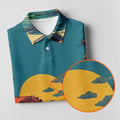 Beach Vibes Lion Sunset Teal Hawaiian Golf Polo, Golf Tops For Women, Golfing Apparel