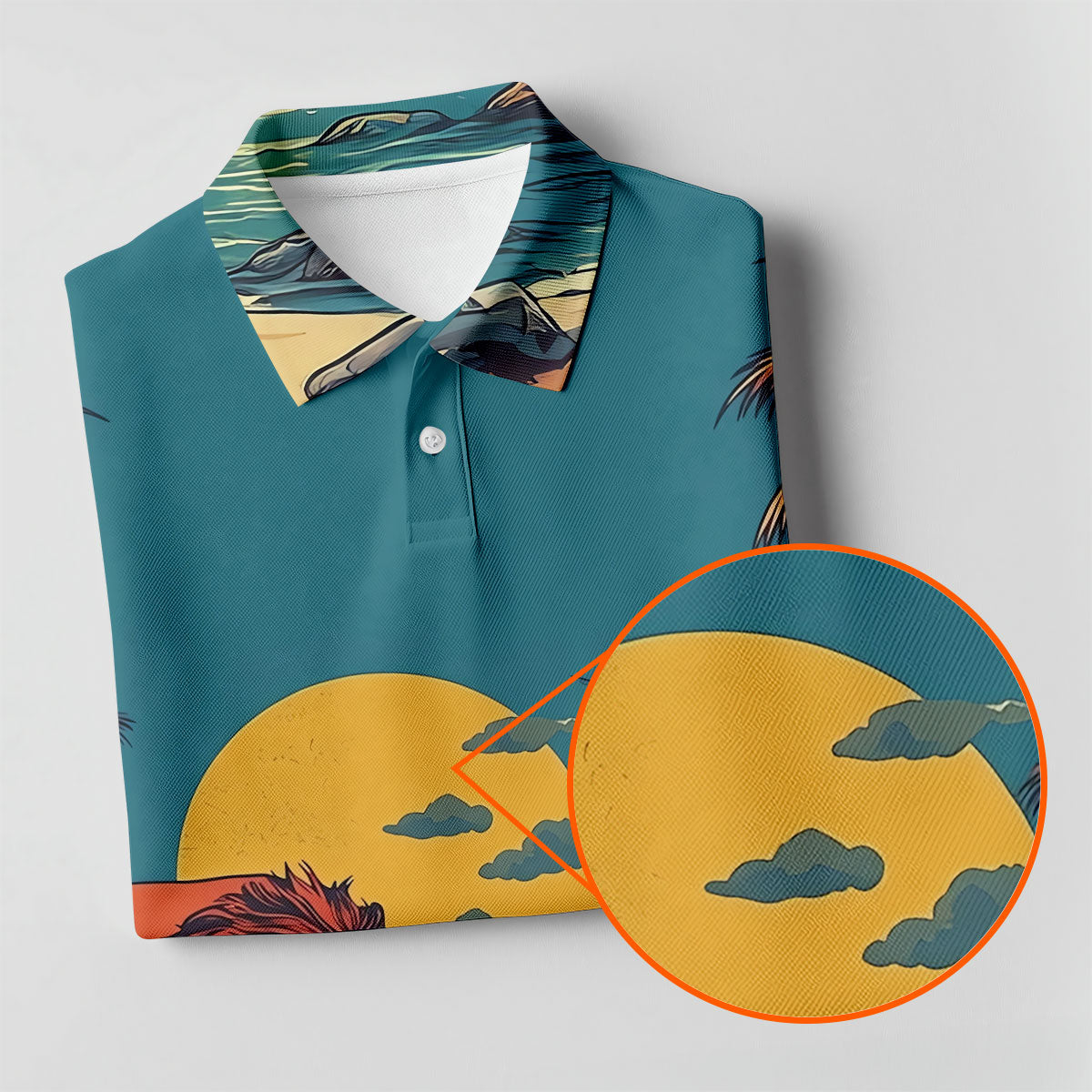 Beach Vibes Lion Sunset Teal Hawaiian Golf Polo, Golf Tops For Women, Golfing Apparel