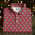 Christmas Golf Cart Pattern Red Women's Golf Tops, Christmas Golf Shirt, Polo Shirts For Women