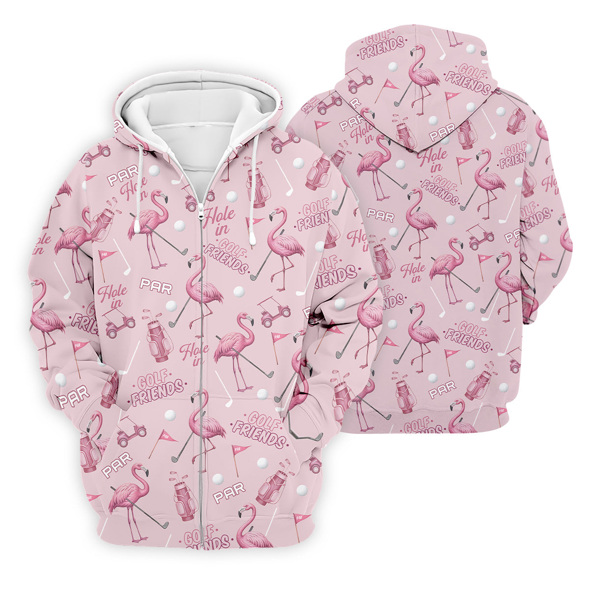 Pink Flamingo Customized Golf Polos, Fun Men's Golf Polos, Hawaiian Golf Shirts, Golfing Apparel