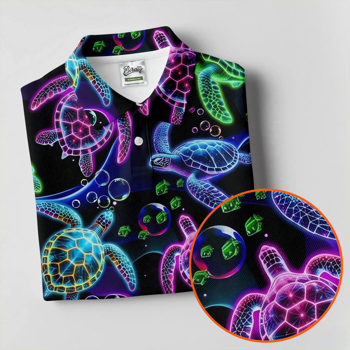 Neon Sea Turtle Ocean Pattern Hawaiian Golf Polo Shirt, Mens Golf Polo, Printed Golf Shirts