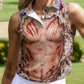 Bloody Stitched Torso Halloween Costume Polo Shirt, Womens Golf Tops, Halloween Golf Shirt