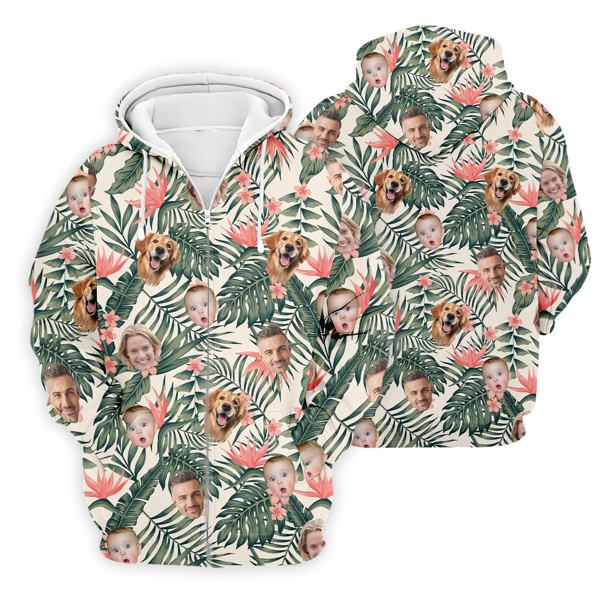 Tropical Floral Pattern Custom Hawaiian Shirts With Face, Men Polo Shirt, Long Sleeve Golf Shirts