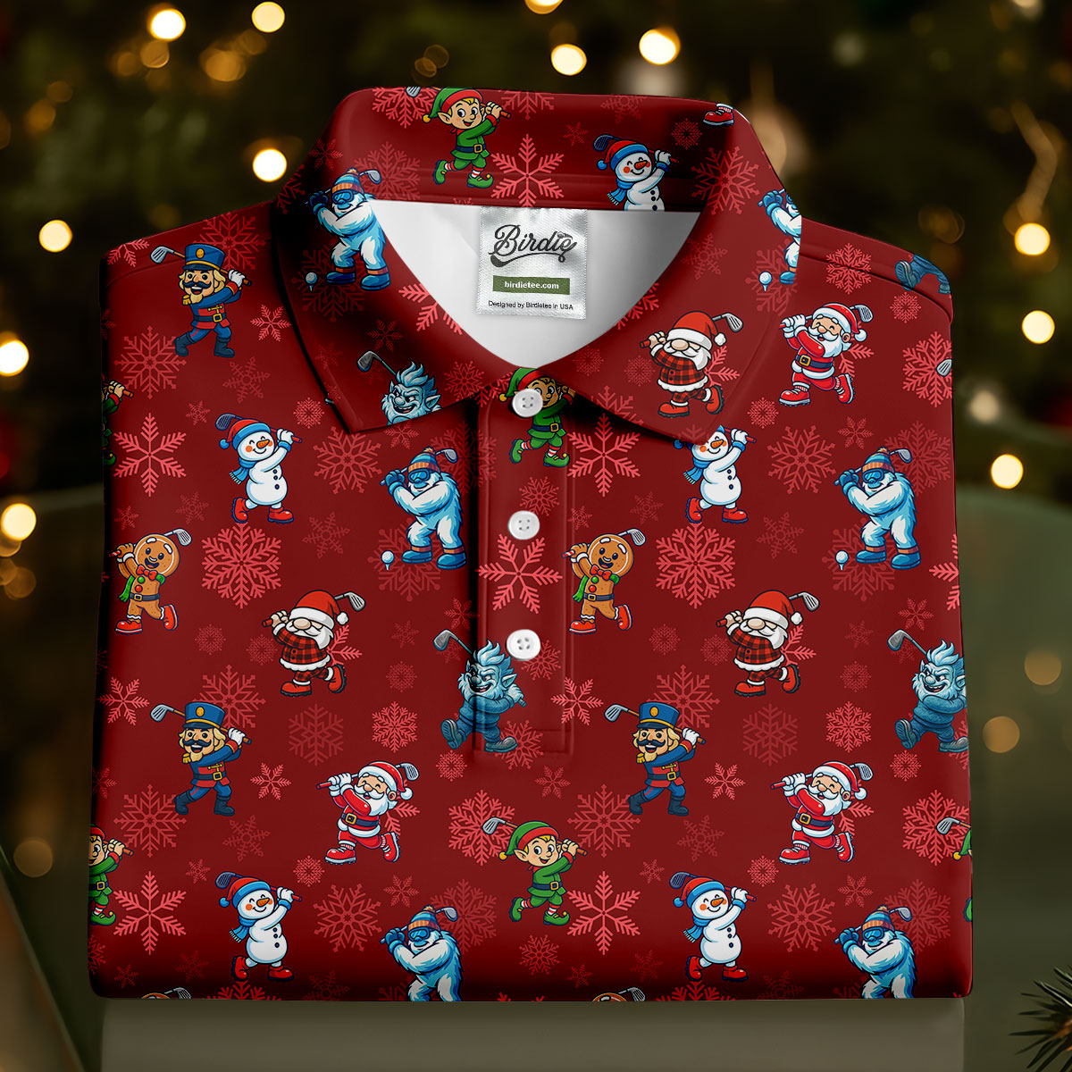 Funny Christmas Characters Golf Pose Red Golf Shirt, Christmas Golf Shirt, Polo Shirts For Men