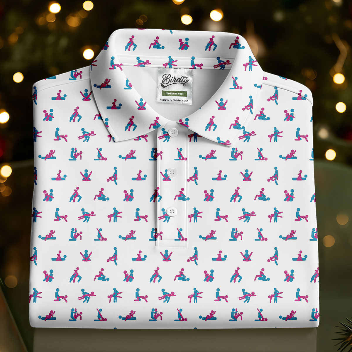 Blue And Pink Naughty Stick People White Golf Shirt, Polo Shirts For Men, Golf Gift For Men