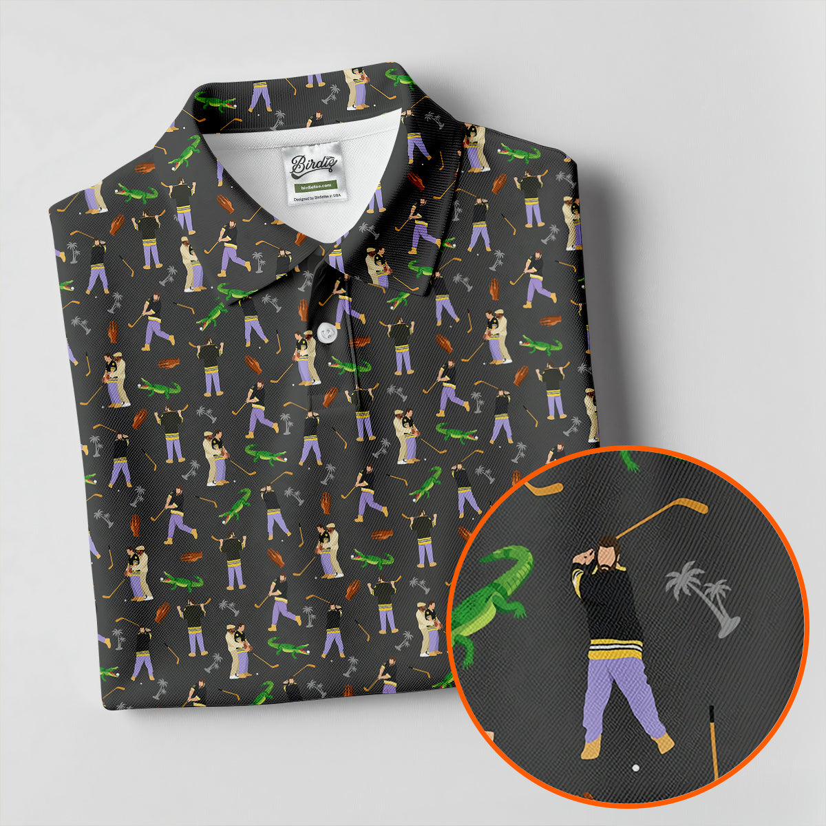 Funny Golf Lesson Alligator Pattern Polo Shirt, Golf Shirts For Men, Mens Golf Apparel