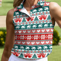 Christmas Reindeer Bells Snowflake Golf Polo Shirt, Women’s Golf Apparel, Ladies Golf Top