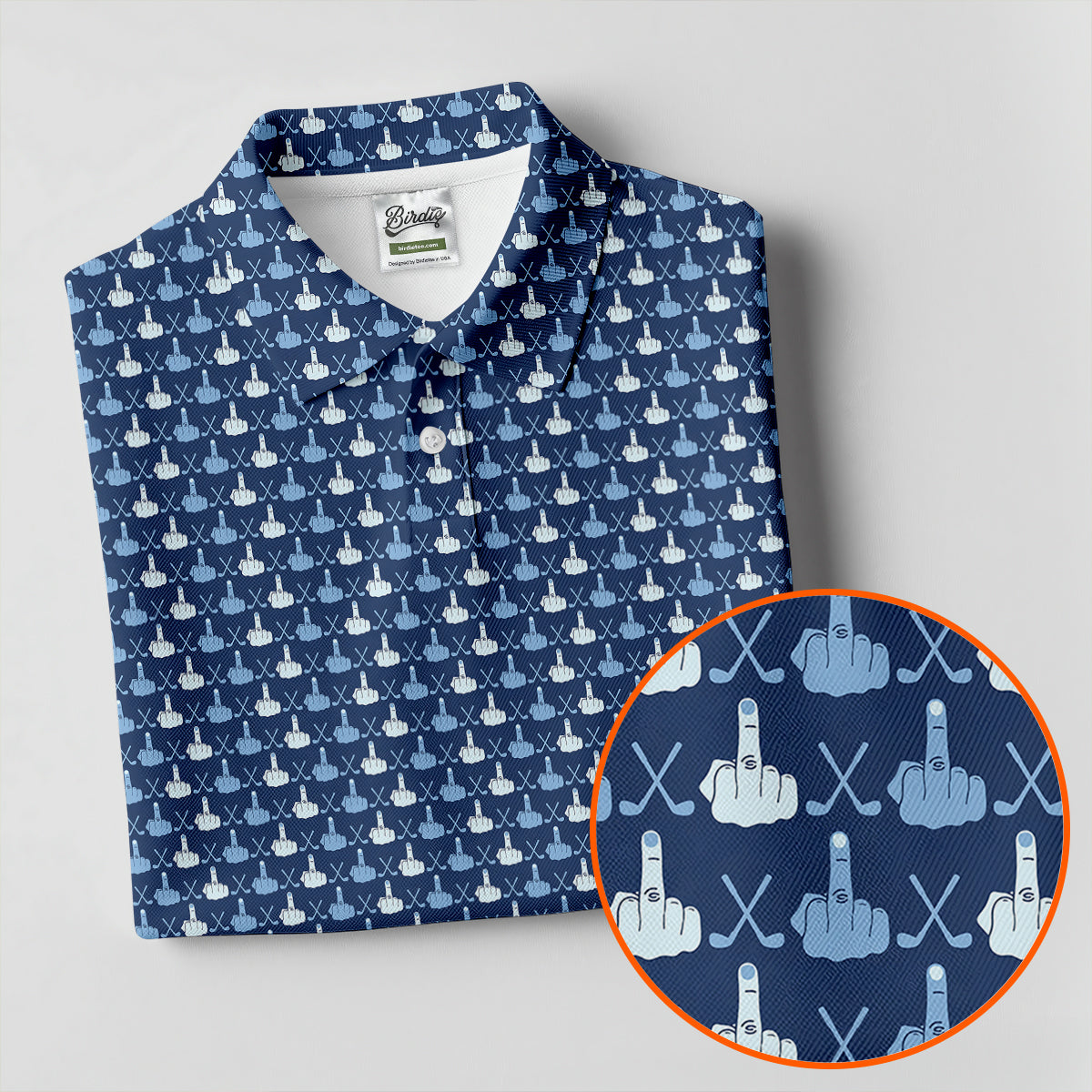 Blue Funny Middle Finger Golf Pattern Polo Shirt, Golf Polo Shirts For Men, Mens Golf Apparel
