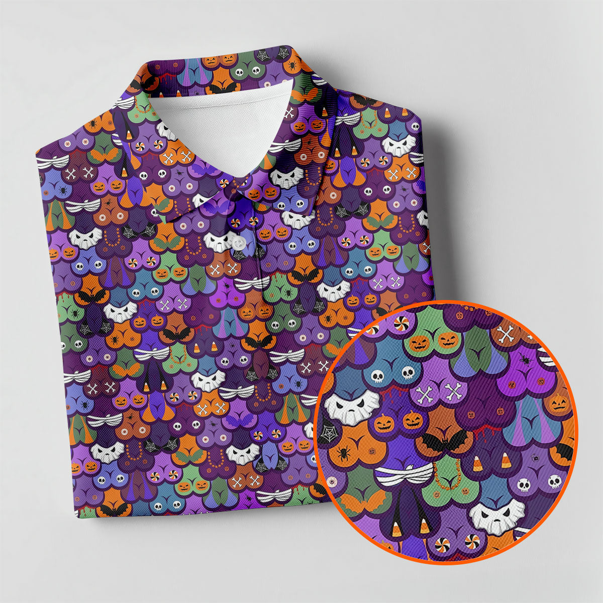 Cute Halloween Icon Pattern Golf Polo Shirt, Mens Golf Shirts, Hawaiian Golf Shirt