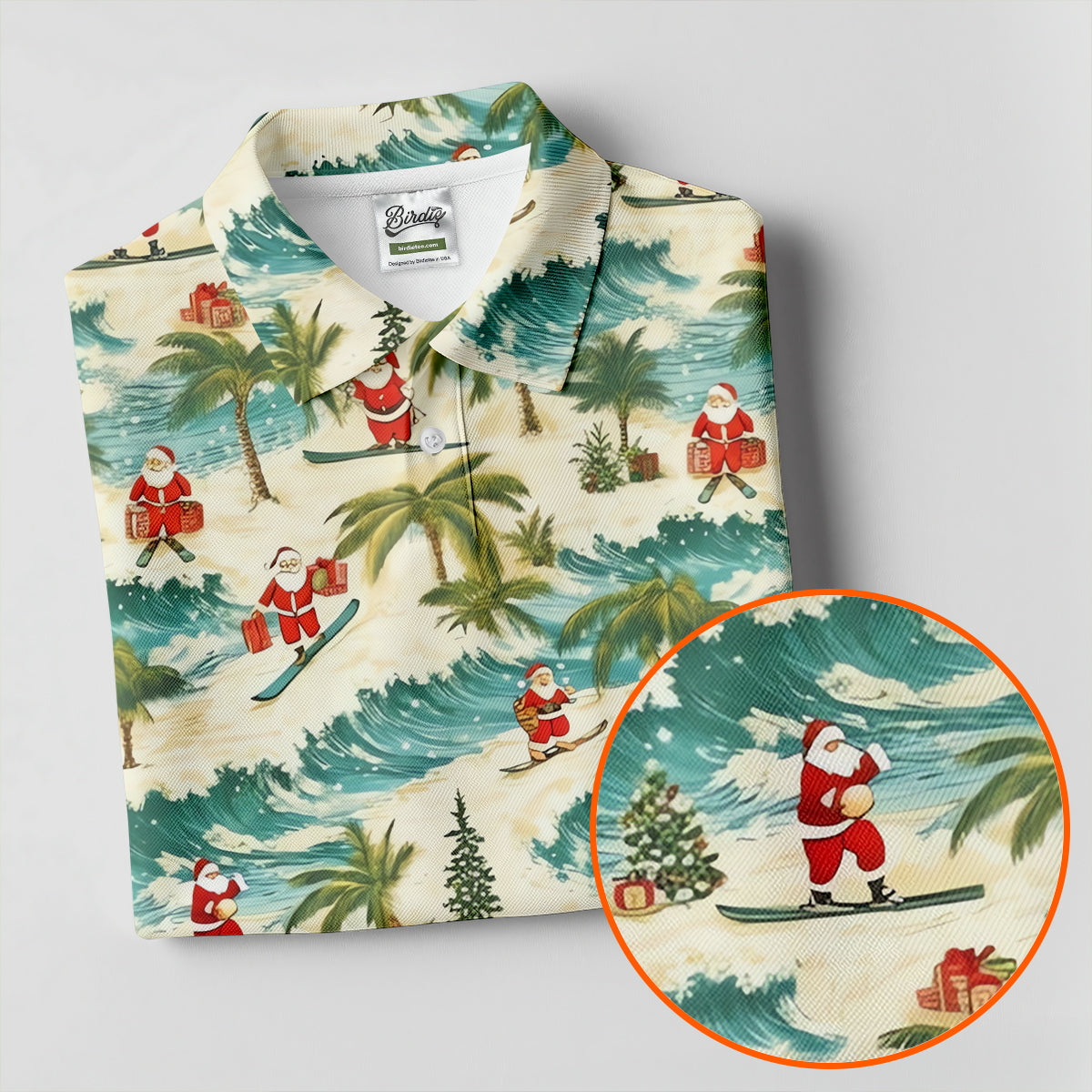 Christmas Santa Surfing Tropical Hawaiian Golf Shirt, Golf Shirts For Men, Printed Golf Shirts