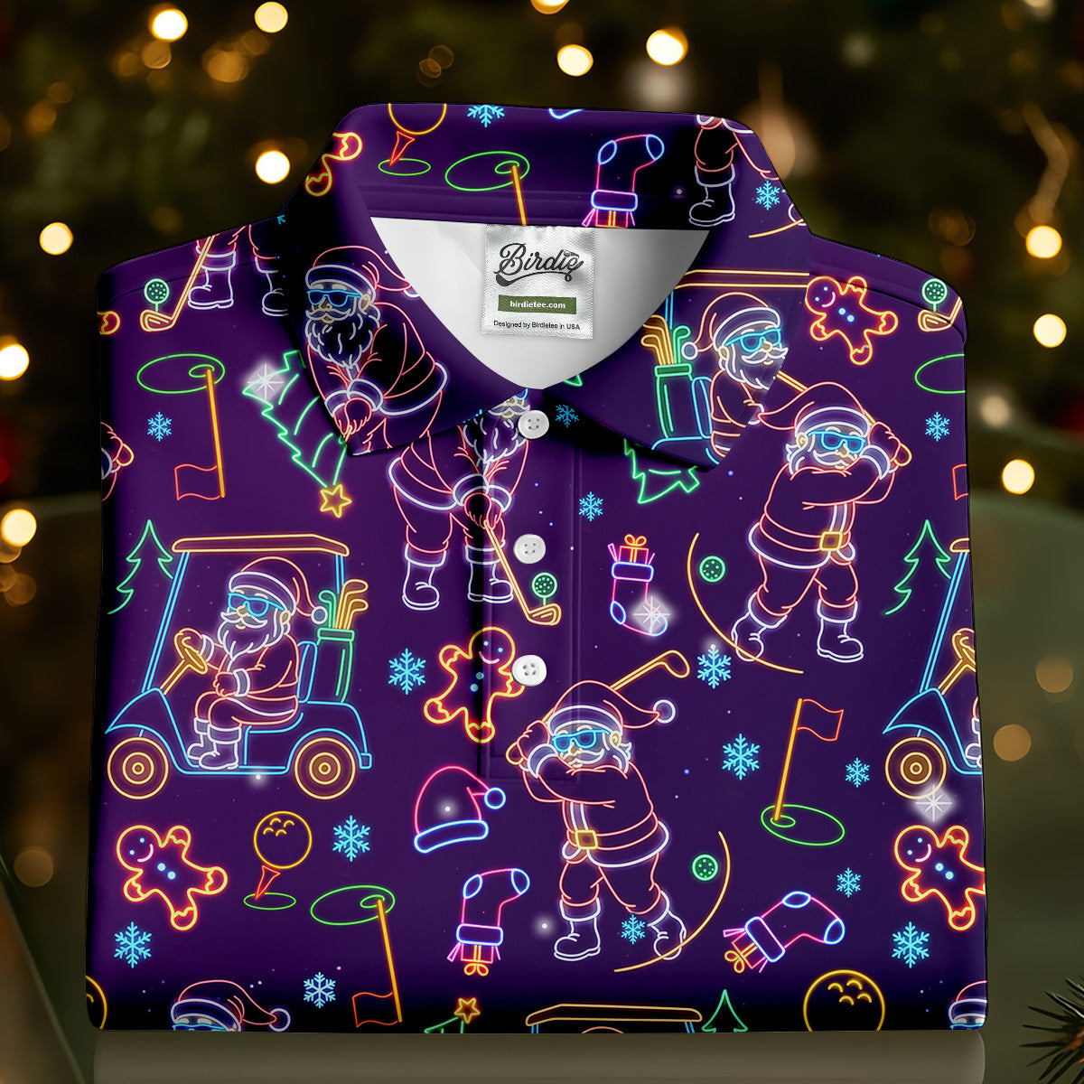 Christmas Neon Santa Golf Pose Women's Funny Golf Tops, Christmas Golf Shirt, Polo Shirts For Women
