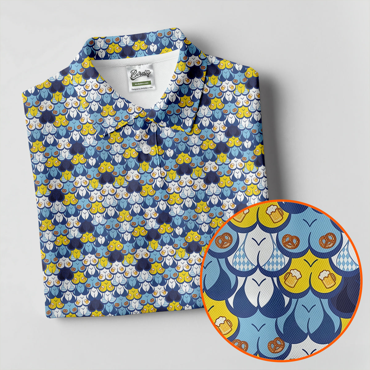 Funny Beer Pretzel Cleavage Pattern Golf Polo Shirt, Mens Golf Polo, Printed Golf Shirts