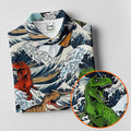 T Rex Surfing Great Wave Golf Polo Shirt, Women's Golf Polo, Golf Shirts For Women