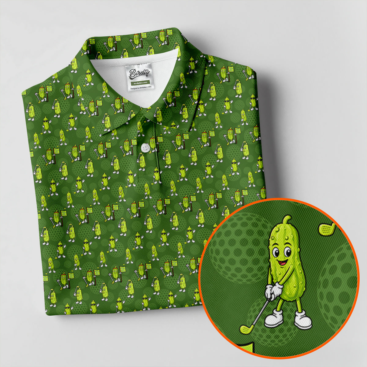 Funny Hole In One Pickle Golf Pattern Polo Shirt, Golf Shirts For Men, Mens Golf Apparel