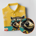 Cool Raccoon Tropical Yellow Hawaiian Golf Polo, Golf Tops For Women, Golfing Apparel