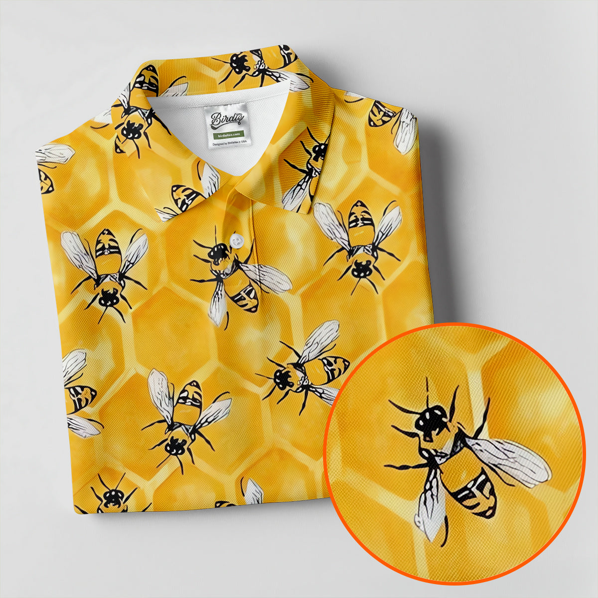 Realistic Flying Bees on Golden Honeycomb Hawaiian Golf Polo, Golf Tops For Men, Golfing Apparel