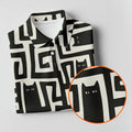 Minimalist Black Cat Maze Pattern Golf Polo Shirt, Women's Golf Tops, Golf Polo For Women