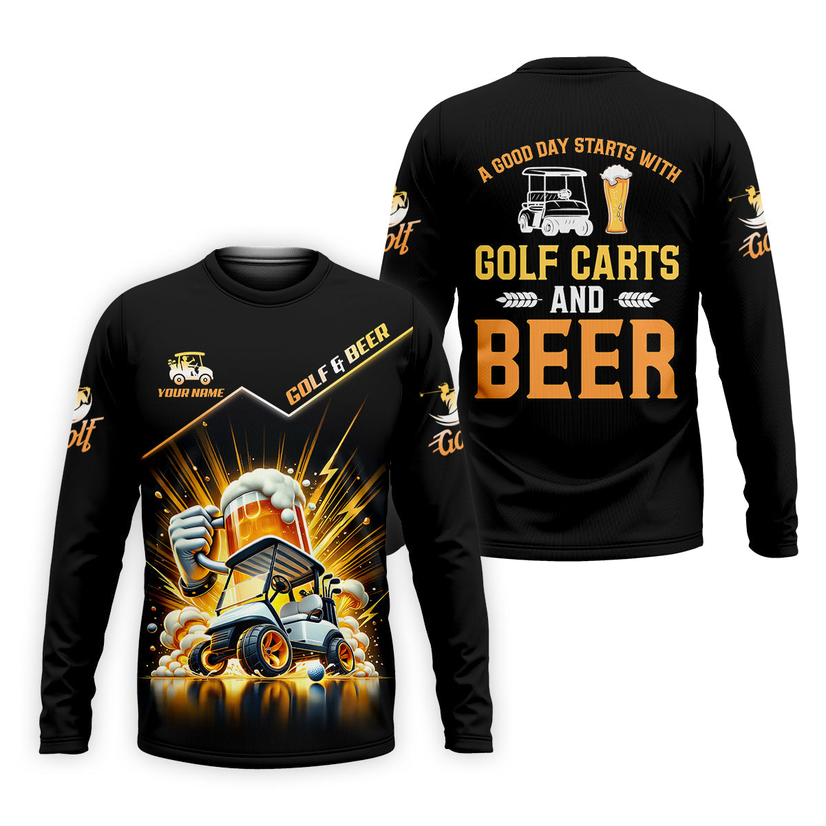 A Good Day Starts With Golf Carts And Beer Custom Men's Golf Polo Shirt, Dad Golf Gift