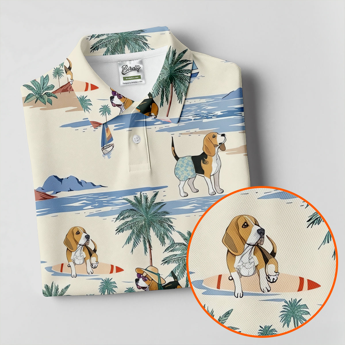 Cute Beagle Beach Vacation Tropical Golf Polo Shirt, Hawaiian Golf Shirt, Golf Shirts For Men