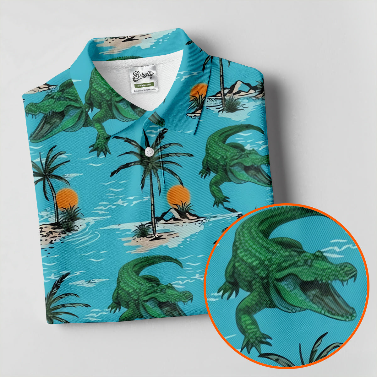 Tropical Alligators on Island Beaches Design Hawaiian Golf Polo, Golf Tops For Men, Golfing Apparel