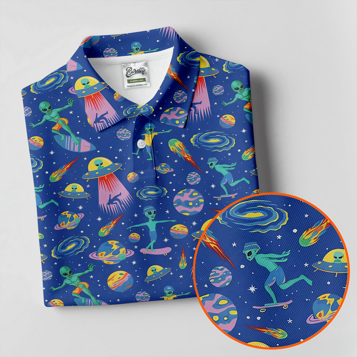 Surfing Alien Space Galaxy Hawaiian Golf Shirt, Hawaiian Golf Shirt, Golf Shirts For Men