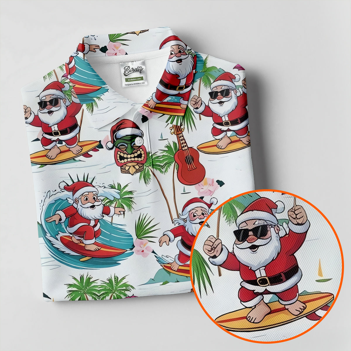 Surfing Santa Tropical Christmas Golf Shirt, Christmas Golf Shirt, Golf Apparel For Men
