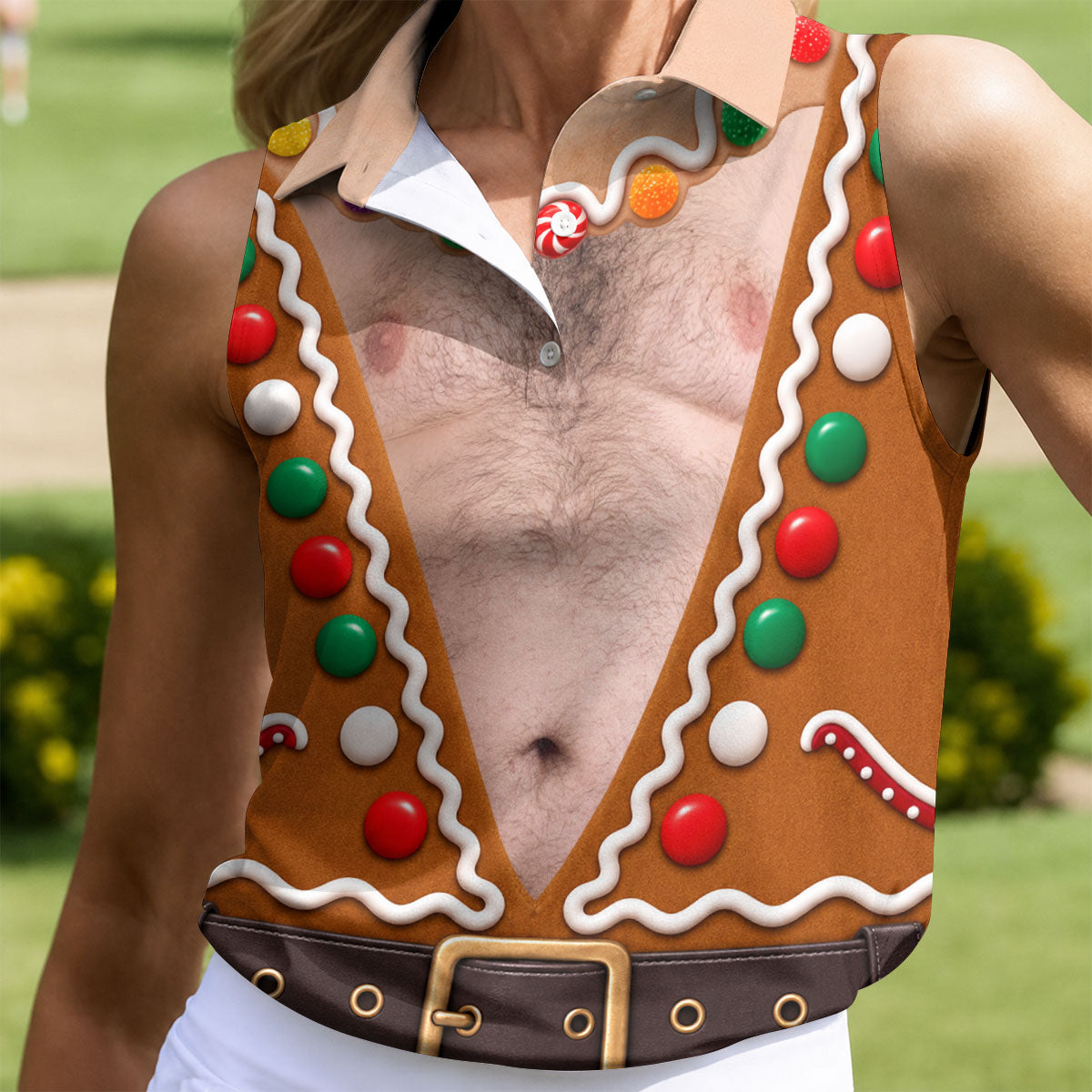 Funny Gingerbread Costume Christmas Golf Shirt, Ladies Golf Top, Women’s Golf Apparel