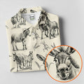 Vintage Donkey Sketch Pattern Hawaiian Golf Polo Shirt, Hawaiian Golf Shirt, Golf Shirts For Men