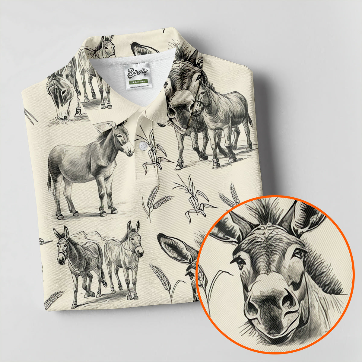 Vintage Donkey Sketch Pattern Hawaiian Golf Polo Shirt, Hawaiian Golf Shirt, Golf Shirts For Men