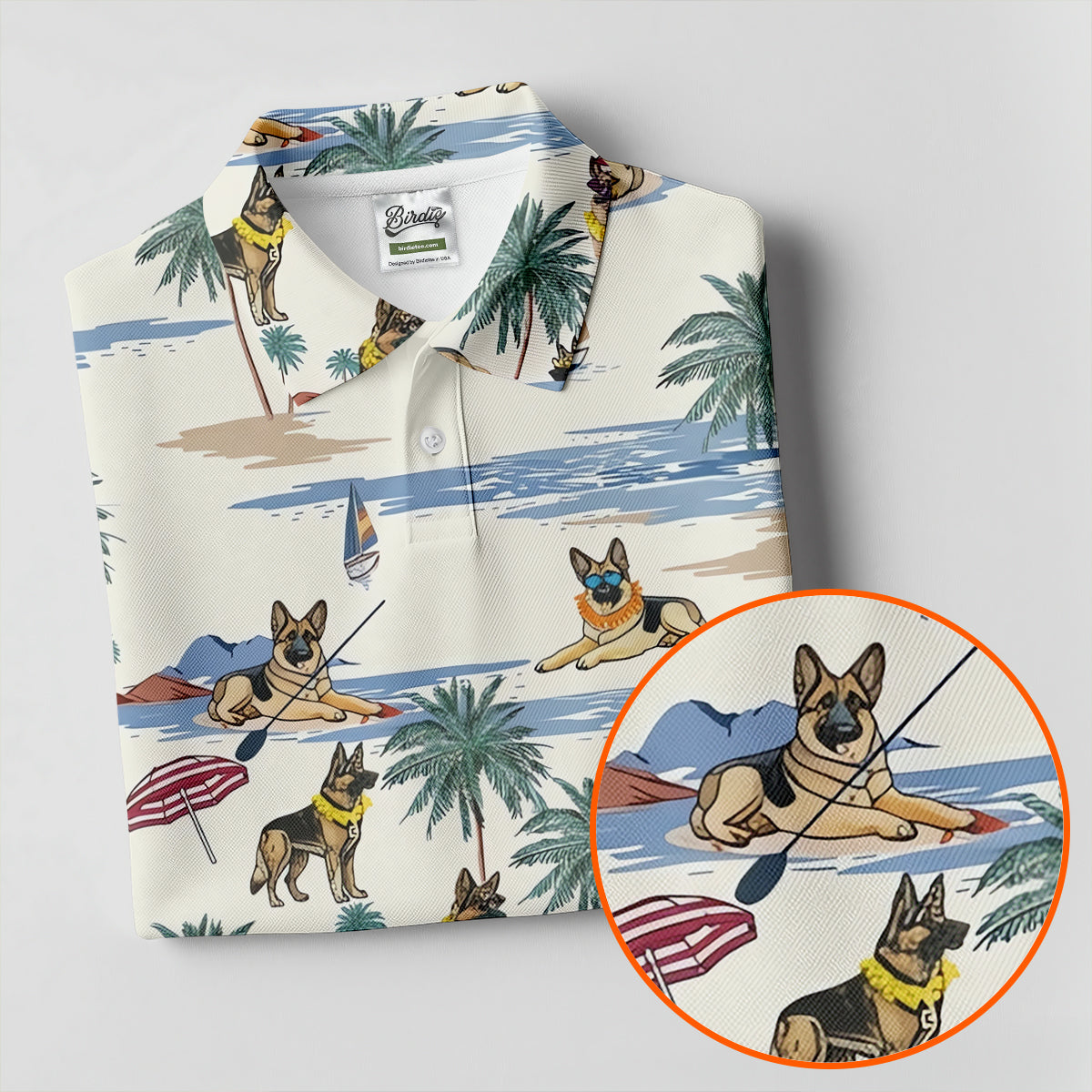 German Shepherd Beach Vacation Golf Polo Shirt, Mens Golf Polo, Golf Apparel For Men