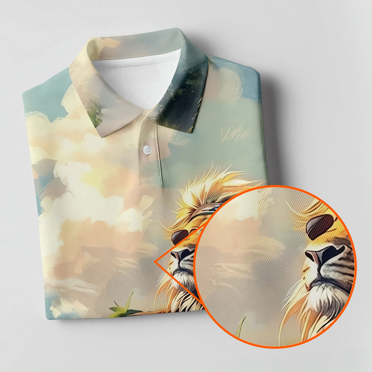 Lion Dreamscape Mist Hawaiian Golf Polo, Golf Tops For Men, Golfing Apparel