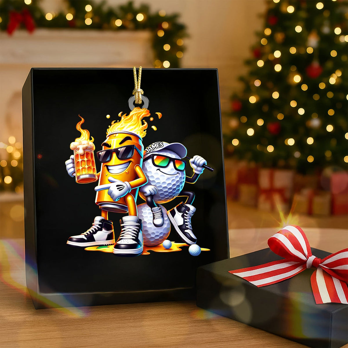 Golf Beer On Fire Acrylic Ornament, Golf Xmas Ornaments, Golf Christmas Gifts, Golf Decor