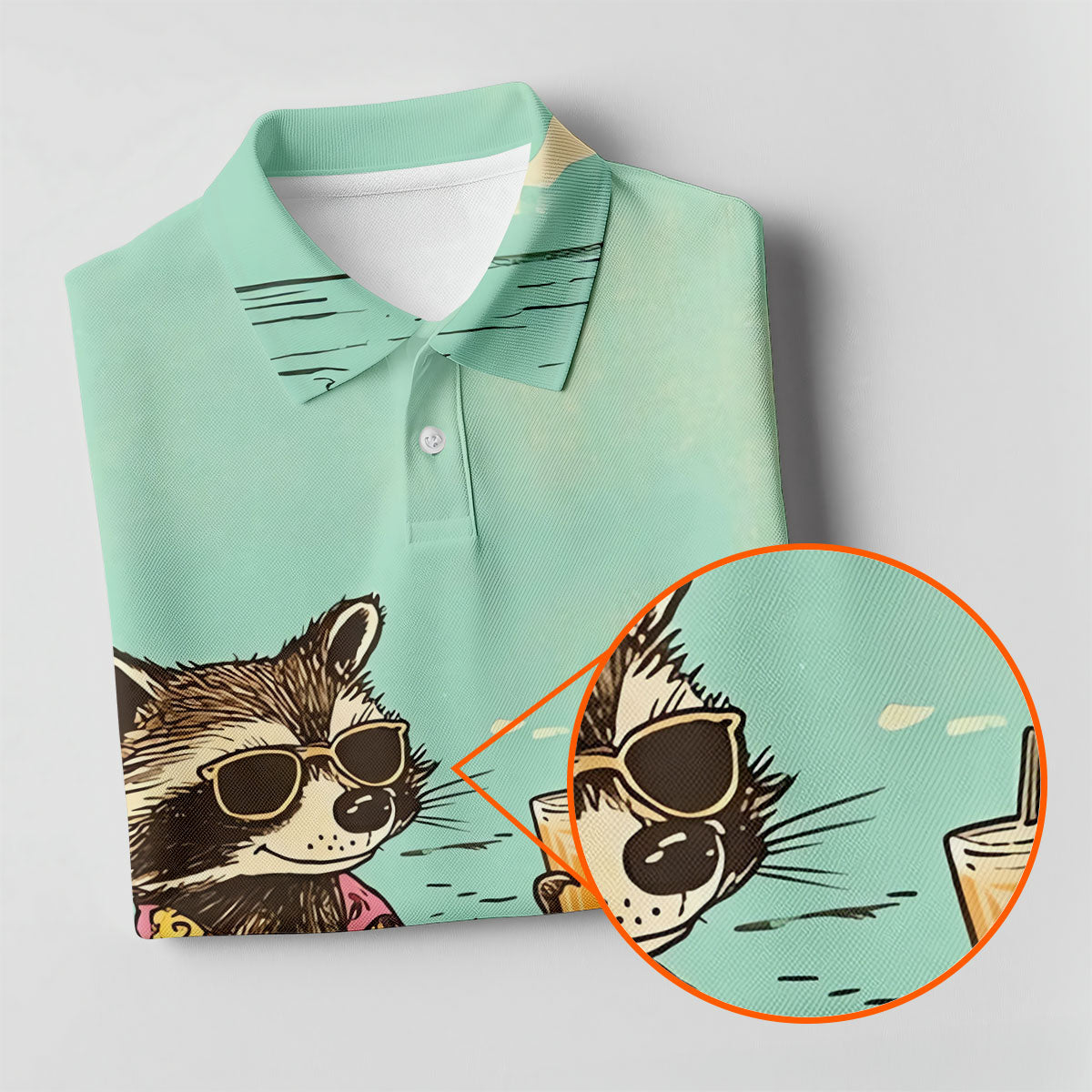 Raccoon Tropical Beach Escape Hawaiian Golf Shirt, Women's Golf Tops, Ladies Golf Shirts