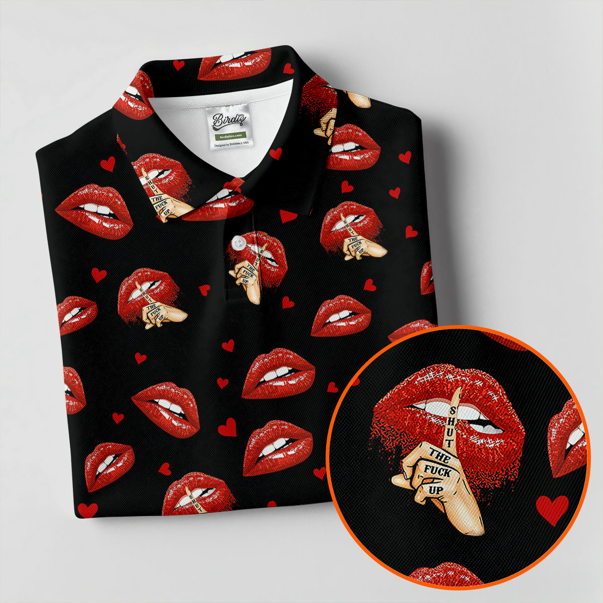 Sassy Red Lips Golf Shirt, Funny Valentine Pattern Design, Men's Golf Polo