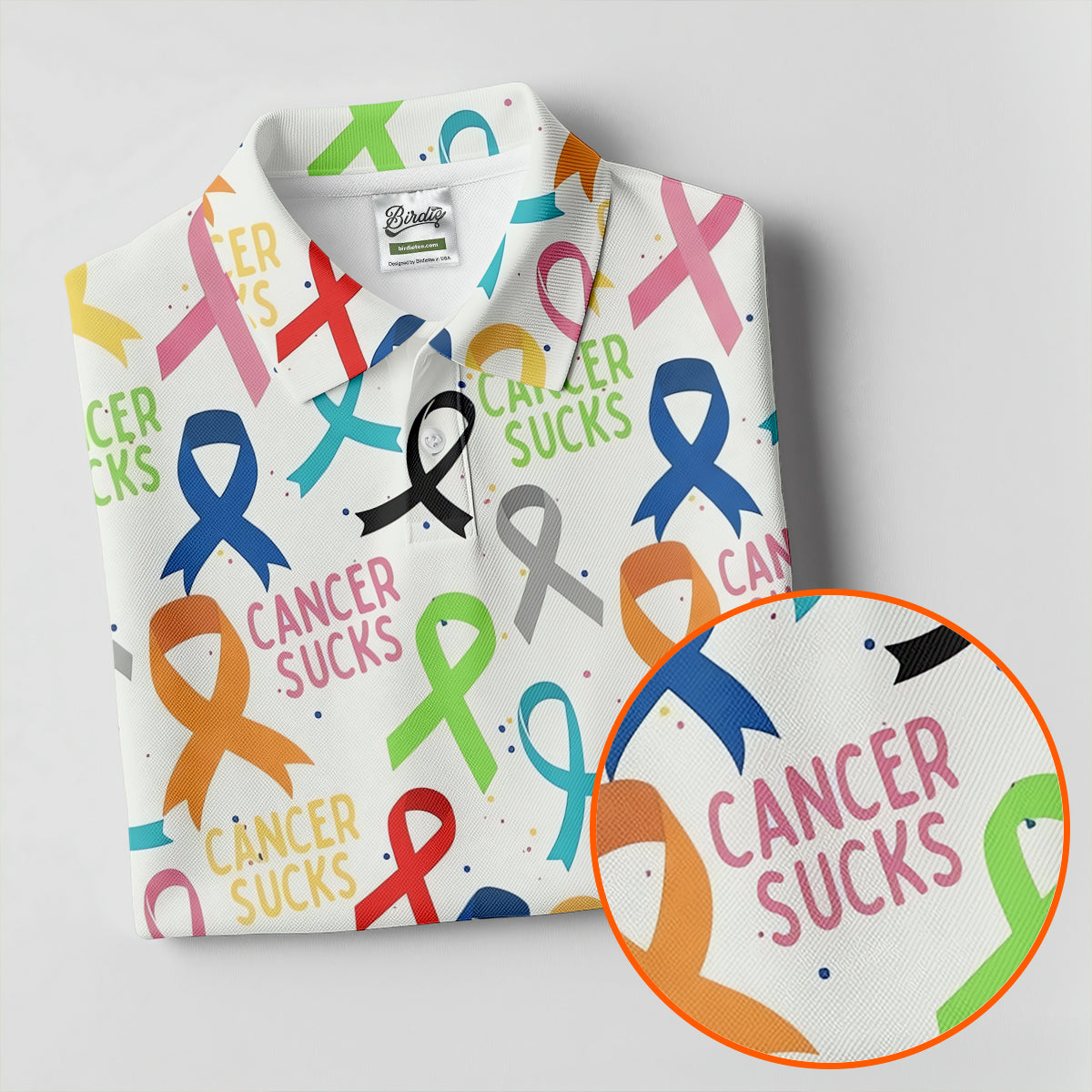 Cancer Sucks Multicolor Awareness Ribbon Polo Shirt, Mens Golf Polo, Printed Golf Shirts