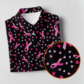 Black Pink Ribbon Heart Breast Cancer Polo Shirt, Ladies Golf Shirt, Women's Golf Tops