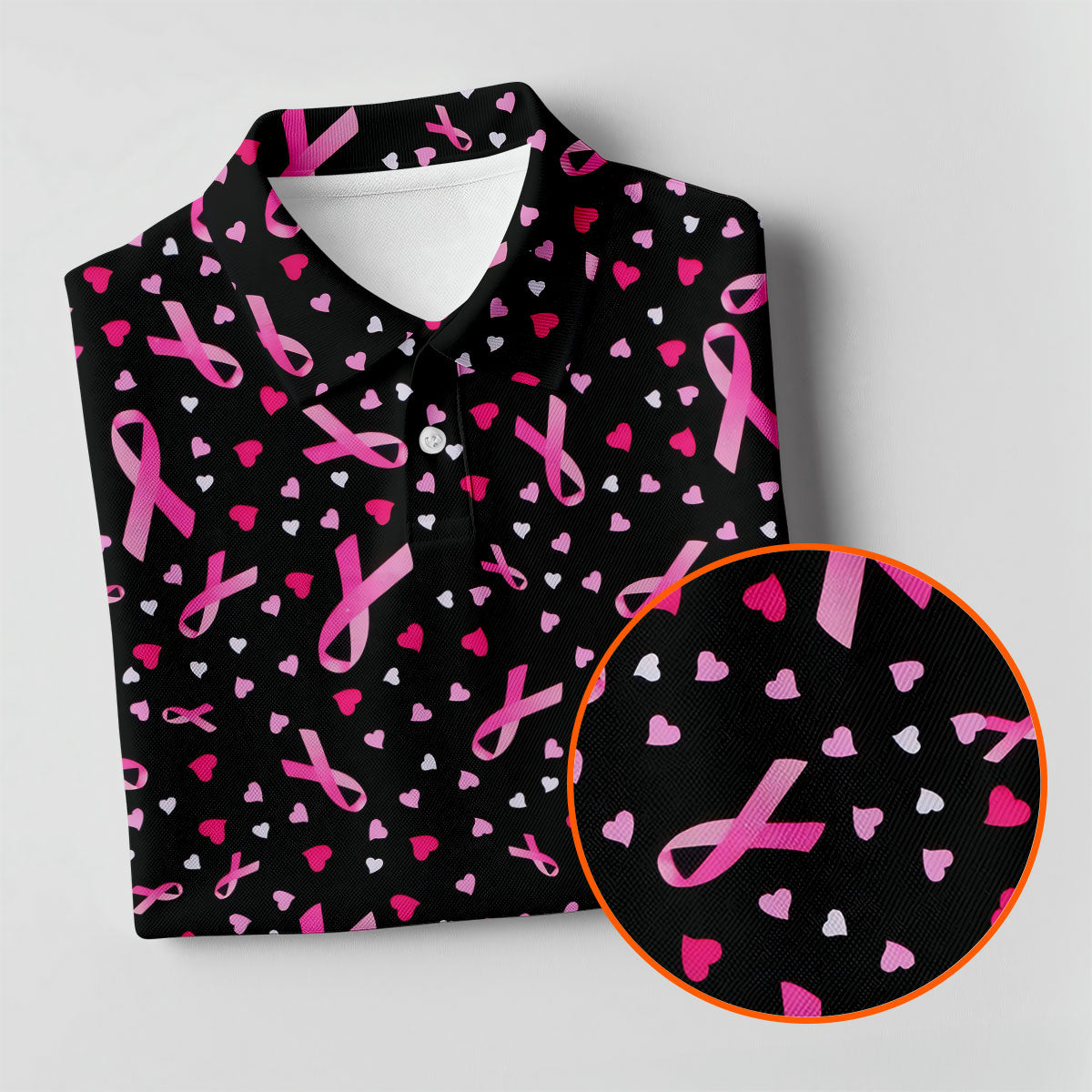Black Pink Ribbon Heart Breast Cancer Polo Shirt, Ladies Golf Shirt, Women's Golf Tops