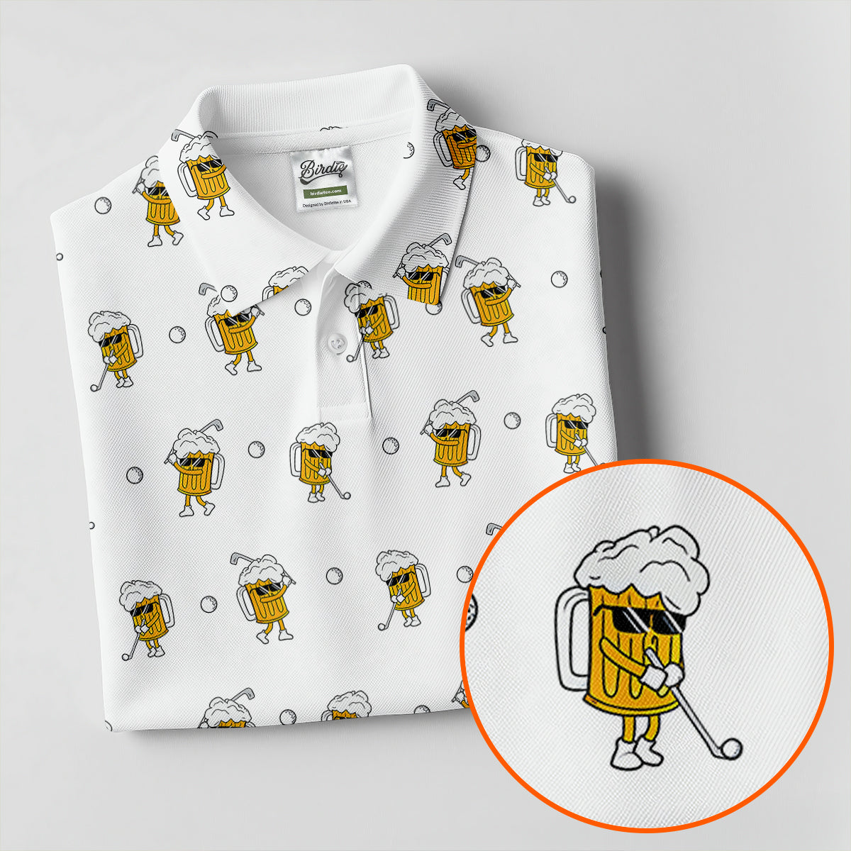 Cartoon Beer Mug Golfer Pattern Golf Polo Shirt, Polo Shirts For Men, Printed Golf Shirts
