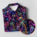 Tropical Theme Neon Pattern Black Golf Shirt, Men's Funny Golf Shirts, Polo Shirts For Men
