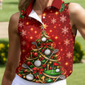 Golf Ball And Club Tree Christmas Golf Shirt, Ladies Golf Shirts, Golf Tops For Women