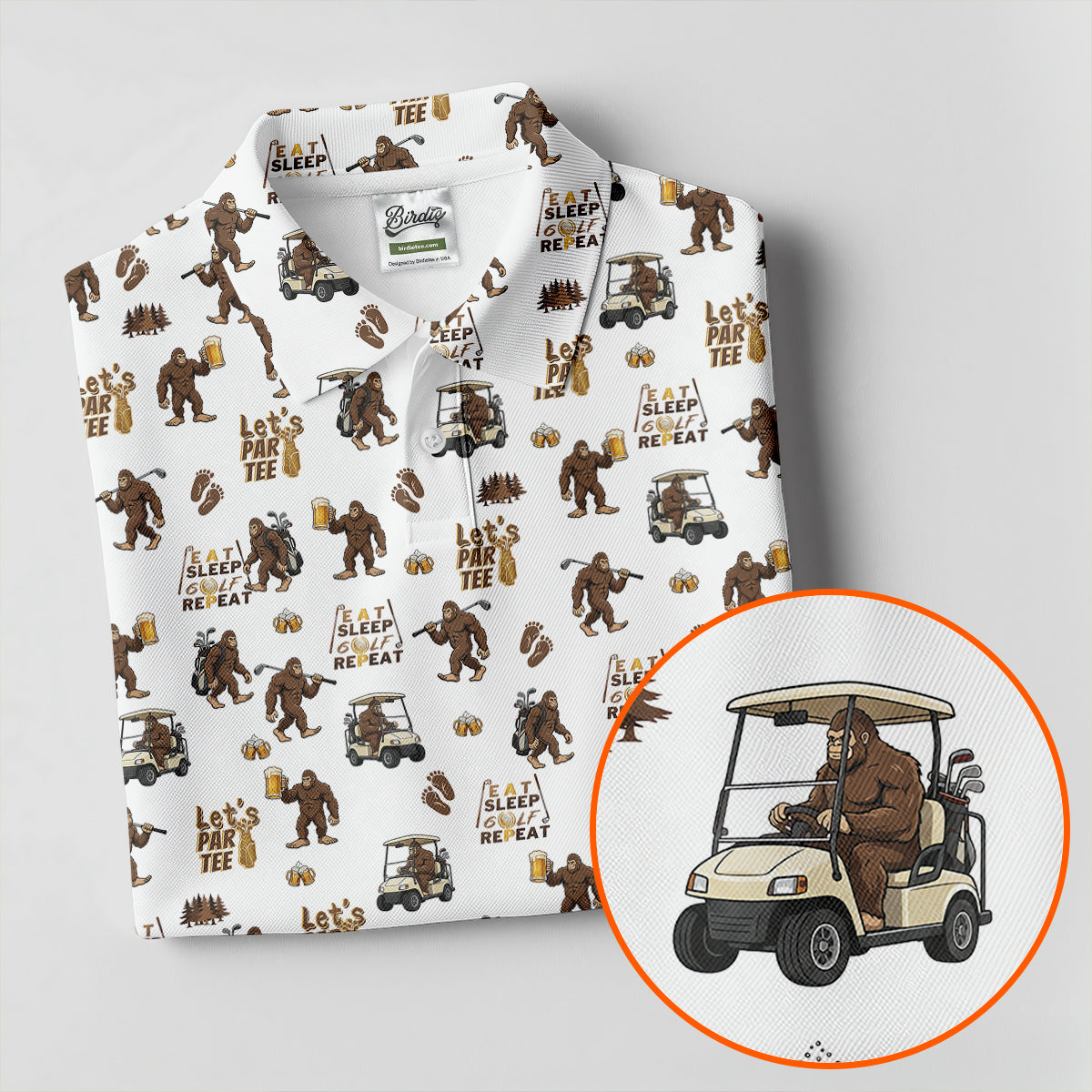 Let's Par Tee Bigfoot Golf Pattern Men's Golf Shirt, Golf Apparel For Men, Printed Golf Shirts