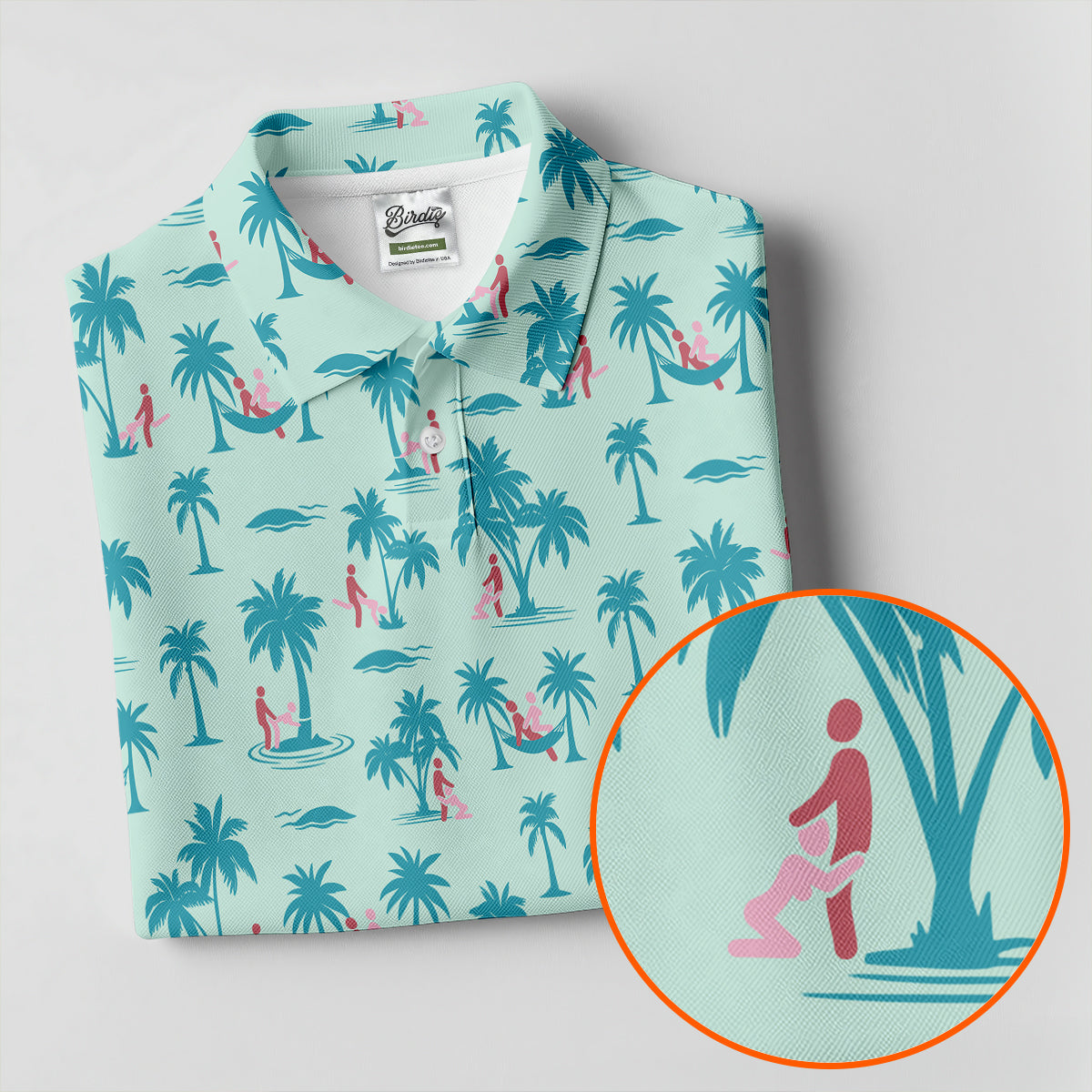 Funny Tropical Couple Beach Pattern Men's Golf Shirt, Hawaiian Golf Shirt, Golf Apparel For Men