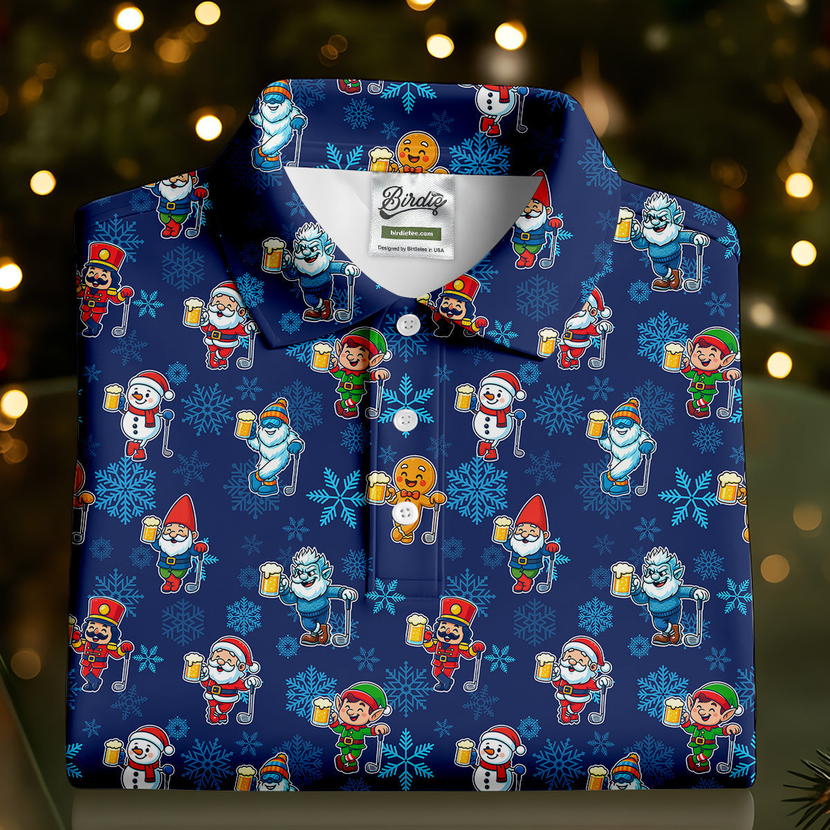 Christmas Characters Golf And Beer Navy Women's Funny Golf Shirts, Christmas Golf Shirt, Polo Shirts For Women