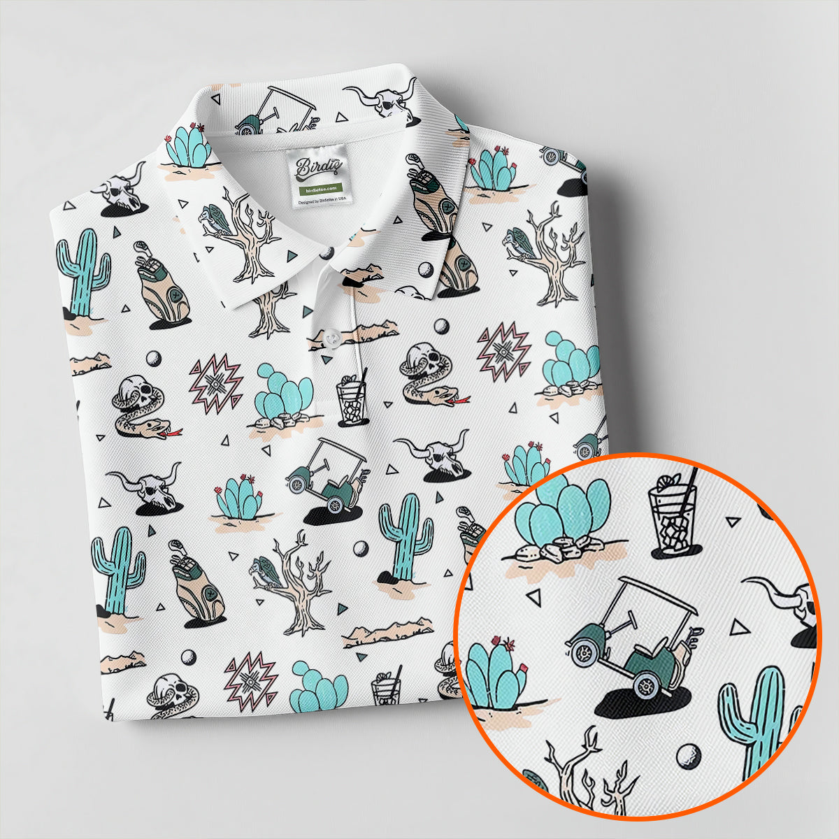 White Desert Golf Pattern Golf Polo Shirt, Golf Polo Shirts For Men, Hawaiian Golf Shirt