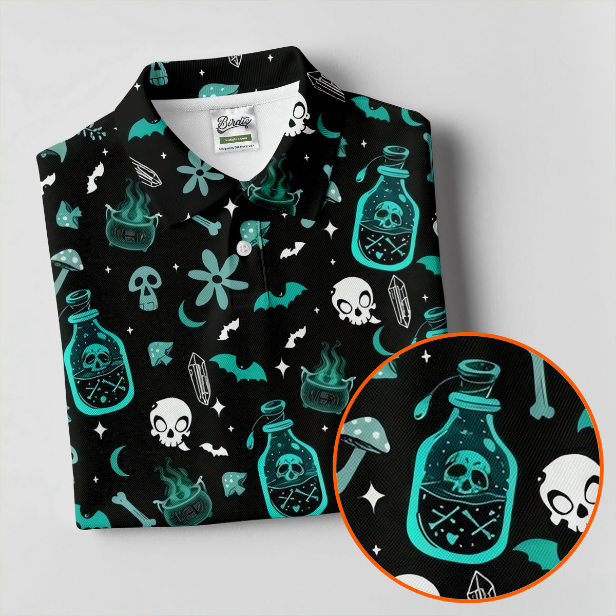 Skull Potion Halloween Pattern Polo Shirt, Printed Golf Shirts, Golf Apparel For Men